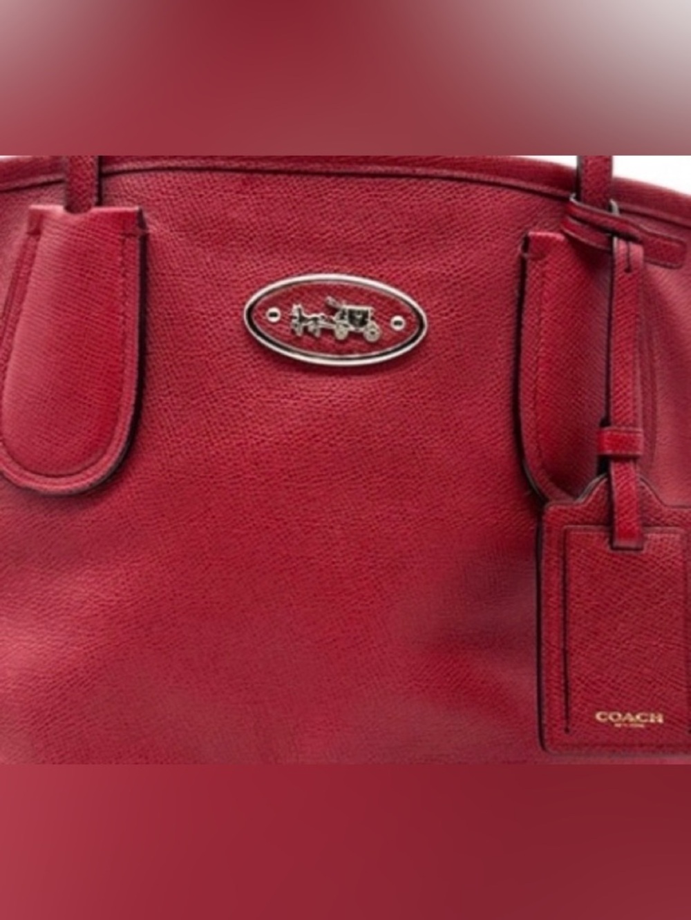 “Coach - Taxi” Red Crossgrain Leather Tote Bag. - Picture 3 of 5